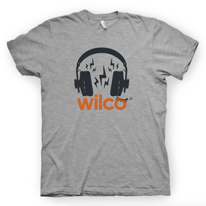 Wilco Headphones design on a greay Tshirt from Bingo Merch Official Merchandise
