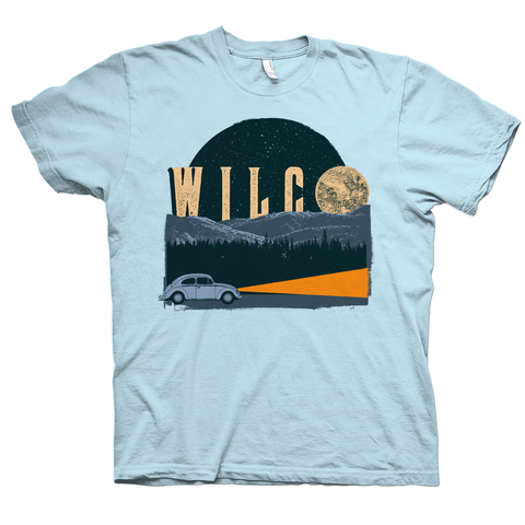 Wilco Blue Moon design on a light blue Tshirt from Bingo Merch Official Merchandise